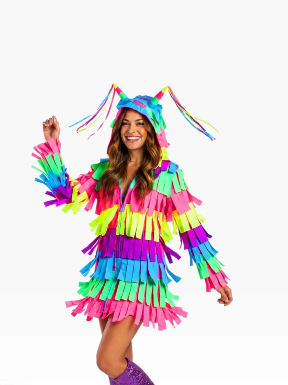 Tipsy Elves Women’s Piñata Halloween Costume Rainbow Fringe Dress & Headpiece